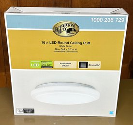 Hampton Bay 16-in LED Round Ceiling Puff Light Fixture - In White - Never Used In Box