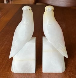 Vintage Alabaster Parakeet Bird Bookends