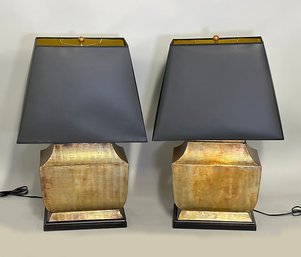 Pair Of Currey And Company Helios Brass Table Lamps W/ Shades - Cost $640/ea ($1280)