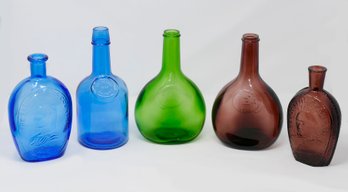 5 Different Vintage Colored Glass Bottles