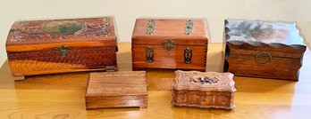 Five Different Vintage Wooden Trinket Boxes