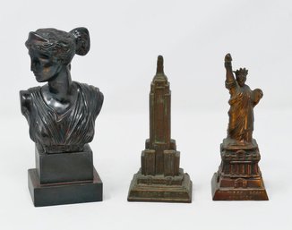Vintage Bronze/Brass Statues - Empire State Building, Statue Of Liberty, And Artemis