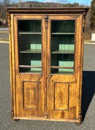 Antique Farmhouse Glass Fronted Cabinet - 78' Tall