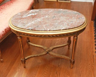 Louis XVI Marble Top Giltwood Cocktail Table