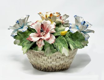 Vintage Hand Painted Italian Porcelain Capodimonte 9' Flower Basket