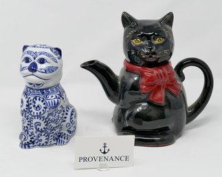 Vintage Asian Cat Ceramic Teapots - Japan And Thailand
