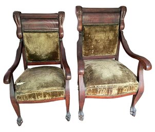 Set Of Victorian King And Queen Carved Wood Armchairs