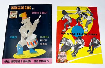 2 Show Programs - 1949 Ringling Brothers Circus & 1951 National Roller Derby - With Ticket Stubs