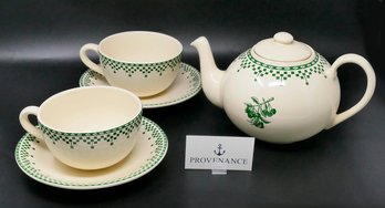 Le Comptoir De Famille 5-Cup Tea Pot With Two Large Breakfast Cups & Saucers
