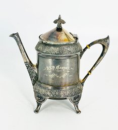 1886 Decorative Metal Pitcher From White - J And P Cooper