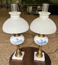 Pair Of Vintage Blue Deft Electrified Table Lamps