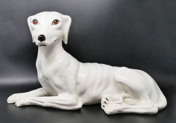 Vintage Italian Ceramic Majolica Whippet Greyhound Dog Sculpture