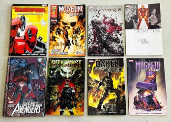Lot Of 8 Marvel Comics Hardcover & Paperback Novels / Comic Books -Wolverine, Deadpool, Avengers, Magneto, Etc