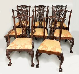 Set Of 8 Chippendale Style Ball & Claw Carved Mahogany Dining Chairs