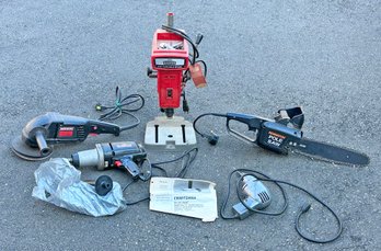 Power Tool Lot - Craftsman 3/8' Drill Press, Sander, & Impact Wrench - Drill - Pole Saw