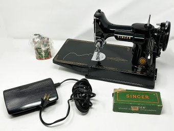 Vintage Singer Featherweight 221 Sewing Machine - With Case, Manual, Attachments, Etc