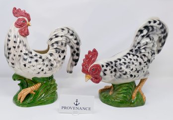 Fitz And Floyd Ceramic Roosters - Utensil Holder, Figurine