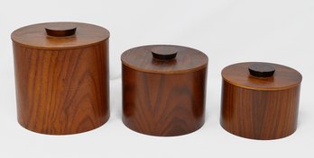 Set Of 3 Vintage Modern Wooden Food Cannisters