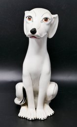 Vintage Italian Ceramic Majolica Seated Whippet Greyhound Dog Sculpture