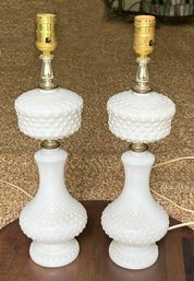 Pair Of Vintage Hobnail Milk Glass Table Lamps