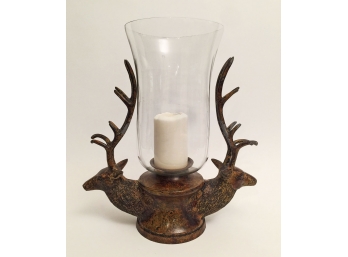 Large Stag Head Hurricane Lamp / Candle Holder From Interlude Home