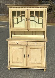 Vintage Wooden Hand-Painted Hutch With Original Key