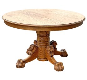 Vintage Oak Lion Head & Claw Foot Round Pedestal Table