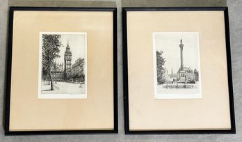 Pair Of Original Etchings Of London By James Ardern Grant (British 1887-1973) - Signed