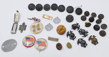 WWII US Marine Corps Insignia / Button Lot, Dog Tag,  And Religious Pendants