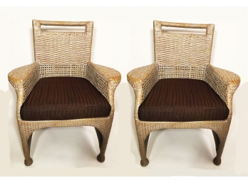 Pair Of McGuire Wicker Arm Chairs