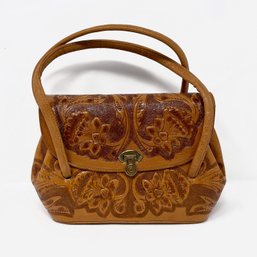 Vintage 1950s/60s Hand Tooled Leather Mexican Handbag - LA POPULAR Mexico