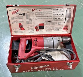 Milwaukee Heavy-Duty 1/2' Right Angle Drill With Case, Handle, And Bits