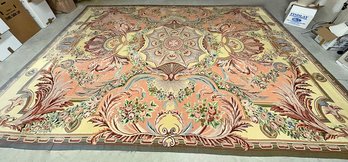 Large Hand Woven Needlepoint Floral Area Rug - 11Ft 8In X 17Ft (140' X 204')
