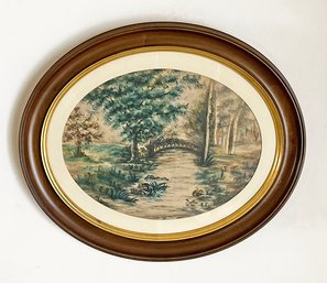 Original Antique Watercolor Painting - In Oval Frame