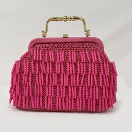 Vintage 50s/60s Pink Fringe & Crochet Handbag - Made In Italy - Never Used!
