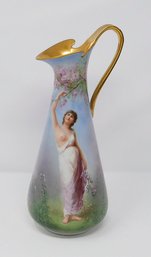 Limoges Coronet Painted Porcelain Pitcher - Classical Goddess - Very Rare
