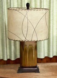 Vintage Ceramic Drip Glaze Table Lamp With Fiberglass Shade