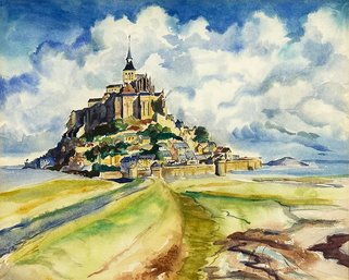 Elizabeth Hayes Pratt (Massachusetts, 1927-2015) Original Watercolor 'Mont St. Michel'