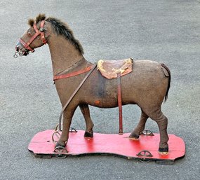 Antique Late 19th / Early 20th C. Riding Pull Horse Toy - Large (33' Tall)