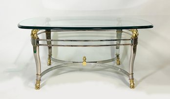 Vintage Maison Jansen Style Brass And Chrome Ram Head Coffee Table