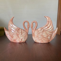 Pair Of Vintage MCM Ceramic Swan Planters