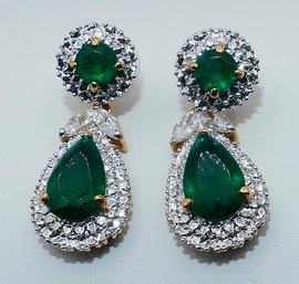 Pair Of Camrose & Kross Emerald Green Dangle Earrings - Jacqueline Kennedy Collection