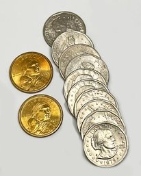12 US Dollar Coins - 2 Sacajawea & 10 Susan B. Anthony