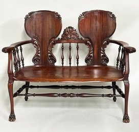 Antique Mahogany Carved Parlor Settee