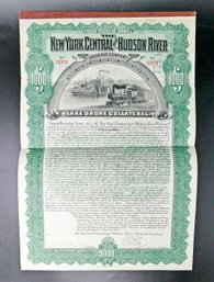 Original 1898 New York Central And Hudson River Railroad $1000 Gold Bond Certificate