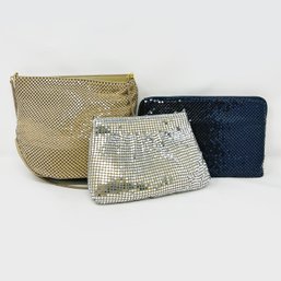 Lot Of 3 Vintage 1980s Mesh Sparkle Handbags - Tan, Silver, Navy - Never Used!