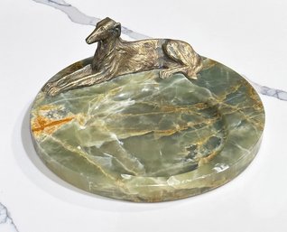 Antique Brass And Onyx Borzoi Wolfhound Trinket / Cufflink Tray