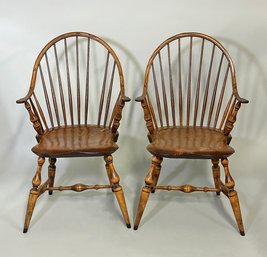 Pair Of Windsor Style Continuous Arm Chairs By Warren Chair Works (Rhode Island) - New Cost $1225/Ea