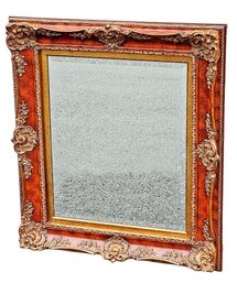 Vintage Carved Wood Framed Beveled Mirror
