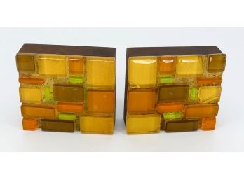 Vintage Larson Fused Glass Bookends